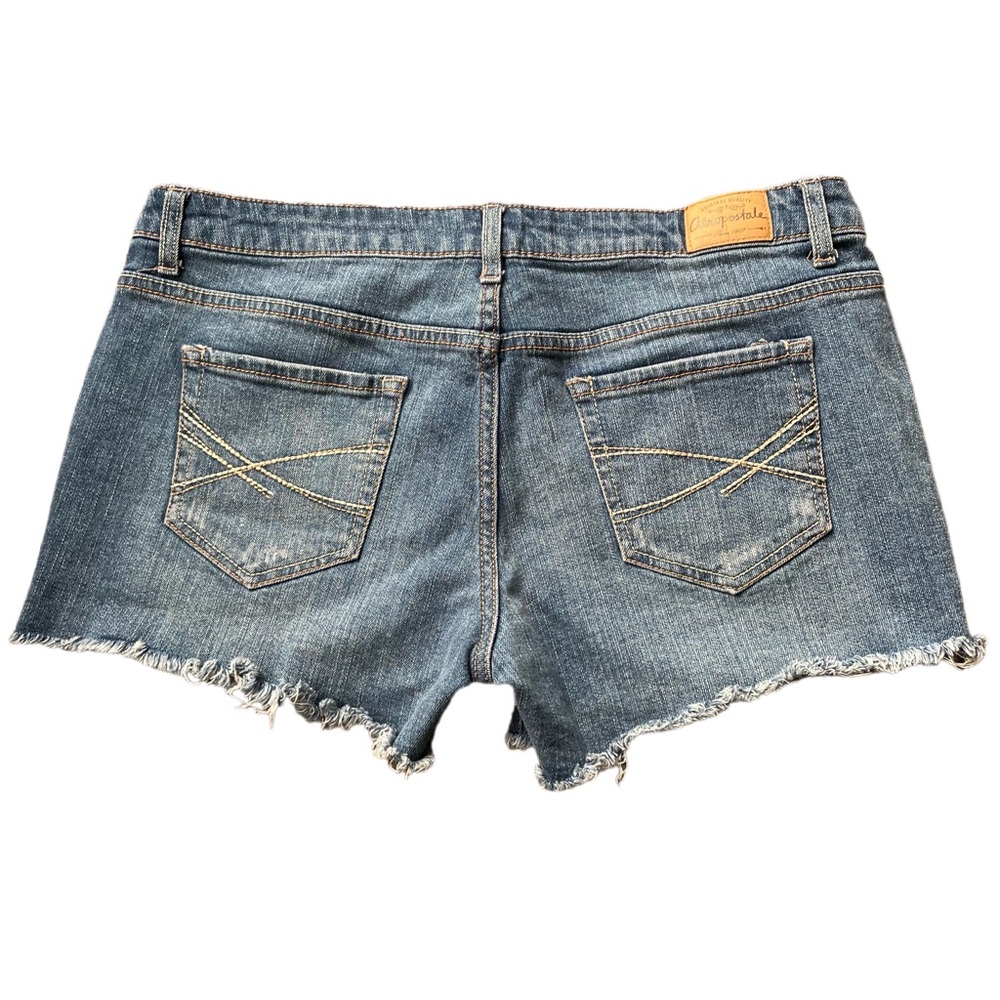 Aeropostale Distressed Denim Midi Studded Shorts - 10 - Picture 2 of 9